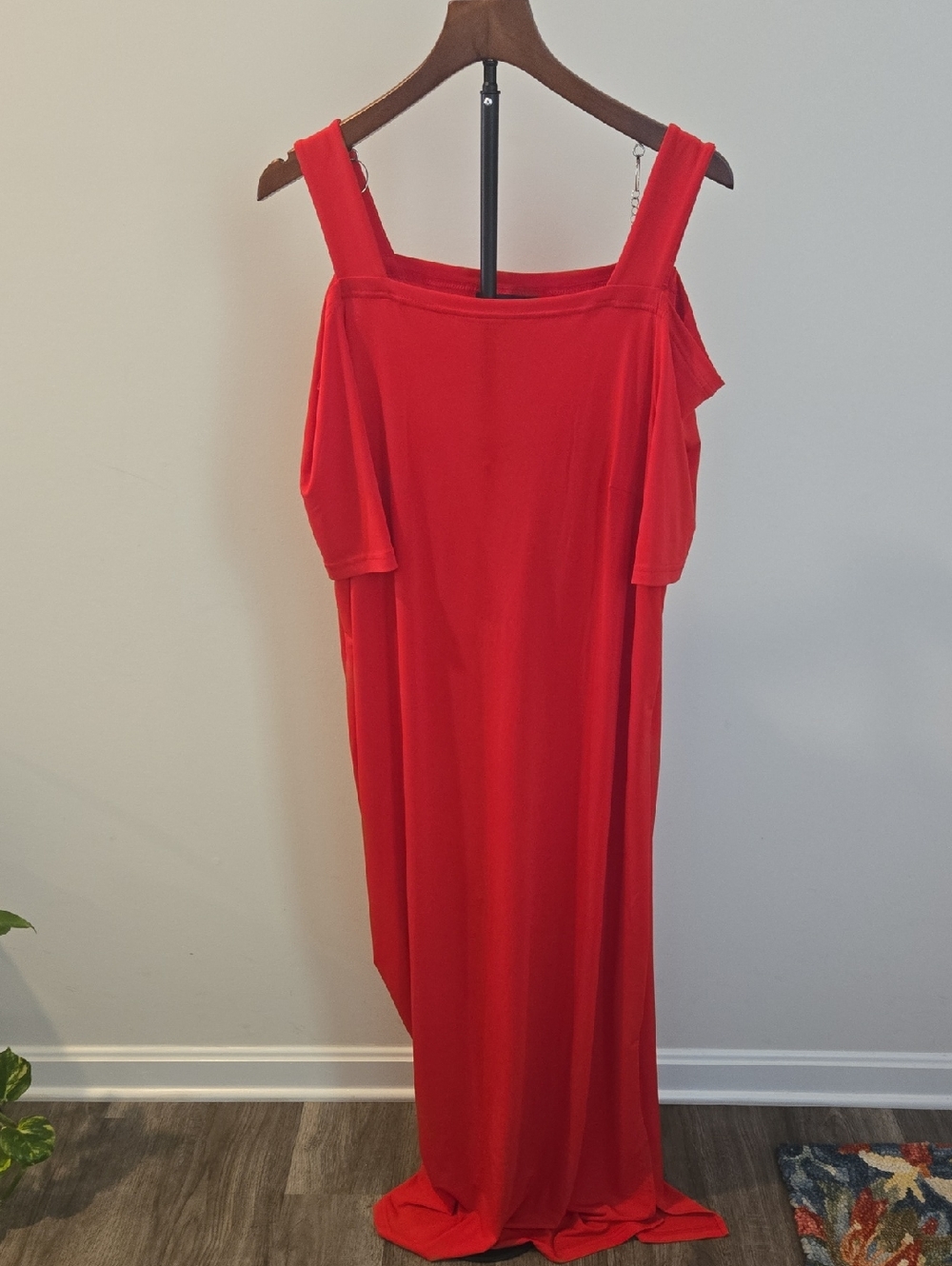 Roaman's Bold Red Off-Shoulder Maxi Dress with Wide Straps